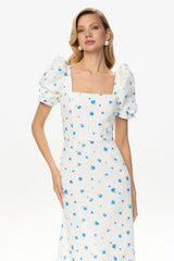 Godet Silhouette Square Neck Midi Dress