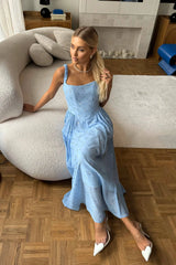 Strap Midi Dress with Corset-Style Bodice