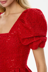 Square Neck Short Sleeve Tweed Top