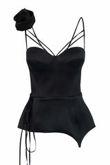 Rose Detail Satin Bustier Top