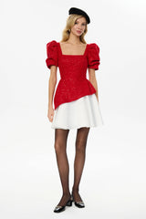 Square Neck Short Sleeve Tweed Top