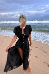 Sequin Button Front Midi Dress