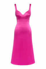 Satin V neck Midi Dress