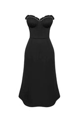 Bustier Draped Sequin Decorated Bodice Midi Dress