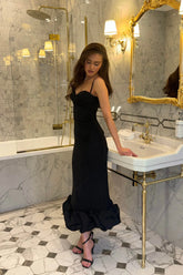 Draped Bodice Bottom Flounced Bustier Dress