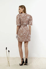 Lace Decorated Button Front Mini Dress with Belt
