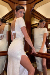Sequin Open Back Midi Dress