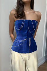 Velvet Decorated Button Front Top