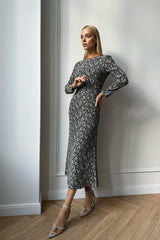 Godet Silhouette Long Sleeve Floral Midi Dress