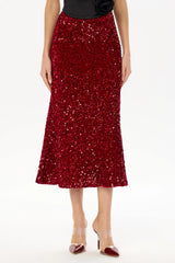 Sequin Decorated Velvet Skirt