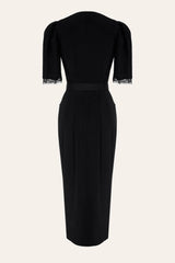 Lace Decorated Button Front Midi Dress with Belt