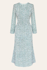Sequin Decorated Velvet Long Sleeve Midi Dress