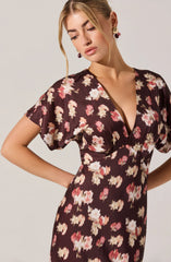 Talyha Floral Satin V-Neck Midi Dress