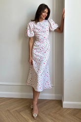 Puff Sleeve Printed Midi Dress