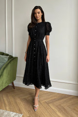 Sequin Button Front Midi Dress