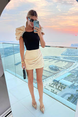 Draped Skirt Mini Dress with Sleeves