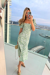 Godet Silhouette Square Neck Midi Dress