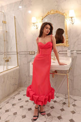 Draped Bodice Bottom Flounced Bustier Dress