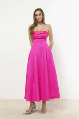 Jacquard Midi Dress with Satin Turn-up