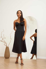 Bustier Draped Sequin Decorated Bodice Midi Dress