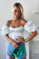 Floral Puffy Sleeve Bustier Top