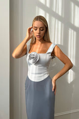 Square Neck Top with removable rose