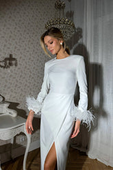 Wrap Feather Sleeve Midi Dress