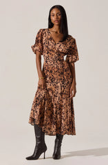 Lavena V-Neck Puff Sleeve Midi Dress