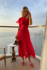 Chiffon Asymmetrical Midi Dress