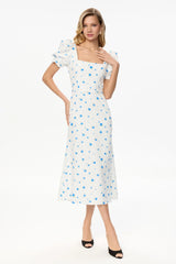 Godet Silhouette Square Neck Midi Dress