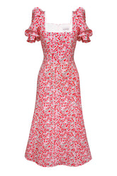 Godet Silhouette Square Neck Midi Dress