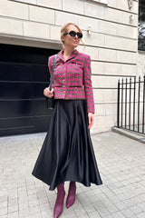 Single Breasted Velvet Trim Plaid Jacket