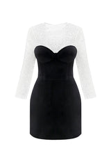 Mini velvet dress with mesh sleeve