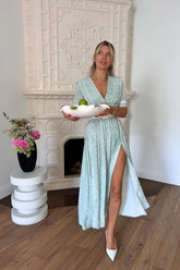 Slit Skirt Draped Wrap Midi Dress