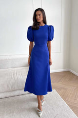 Godet Silhouette Puff Sleeve Midi Dress
