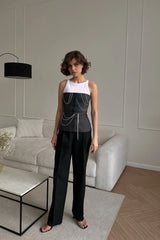 Denim Decorated Button Front Top