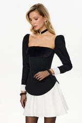 Long Sleeve Velvet Detail Top