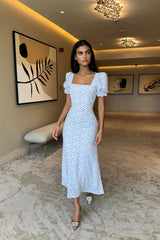 Godet Silhouette Square Neck Midi Dress