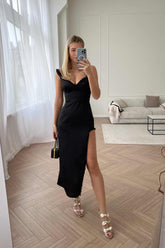 Slit V-neck Midi Dress