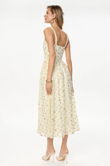 Strap Midi Dress with Corset-Style Bodice