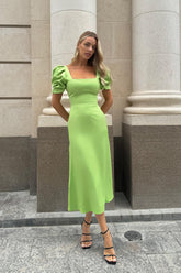 Godet Silhouette Square Neck Midi Dress