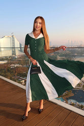 Contrast Collar and Inserts Midi Dress