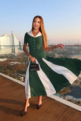 Contrast Collar and Inserts Midi Dress