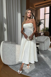 Jacquard Midi Dress with Satin Turn-up