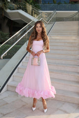 Flounce Bustier Midi Dress