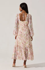 Pleated Chiffon Floral Midi Dress
