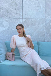 Sequin Puff Sleeve Midi Dress