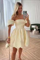 Draped Bodice Puffy Skirt Mini Dress