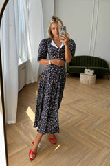 Short Sleeve Buttoned Midi Dress