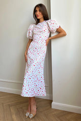 Puff Sleeve Printed Midi Dress